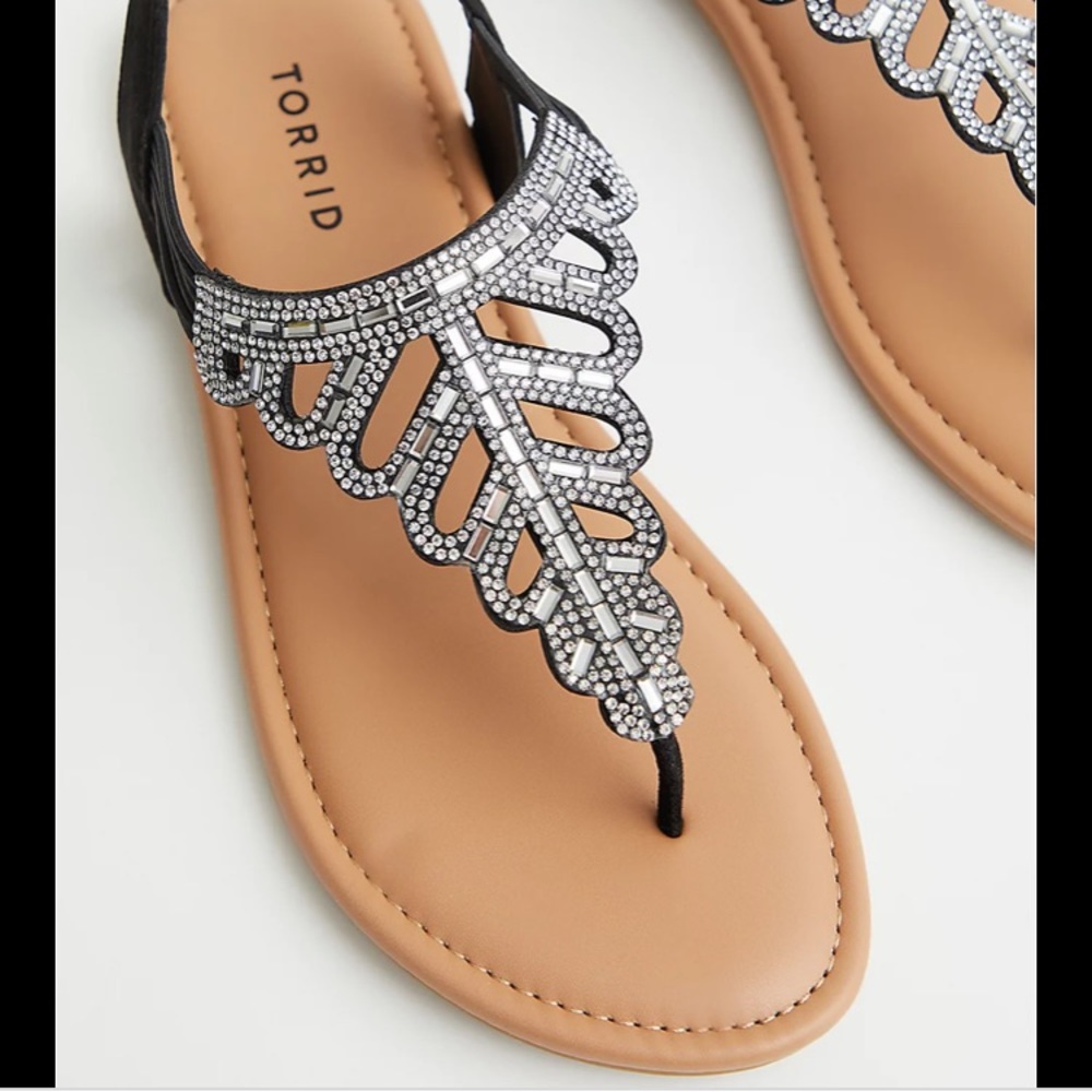 Torrid TStrap black/rhinestone sandals